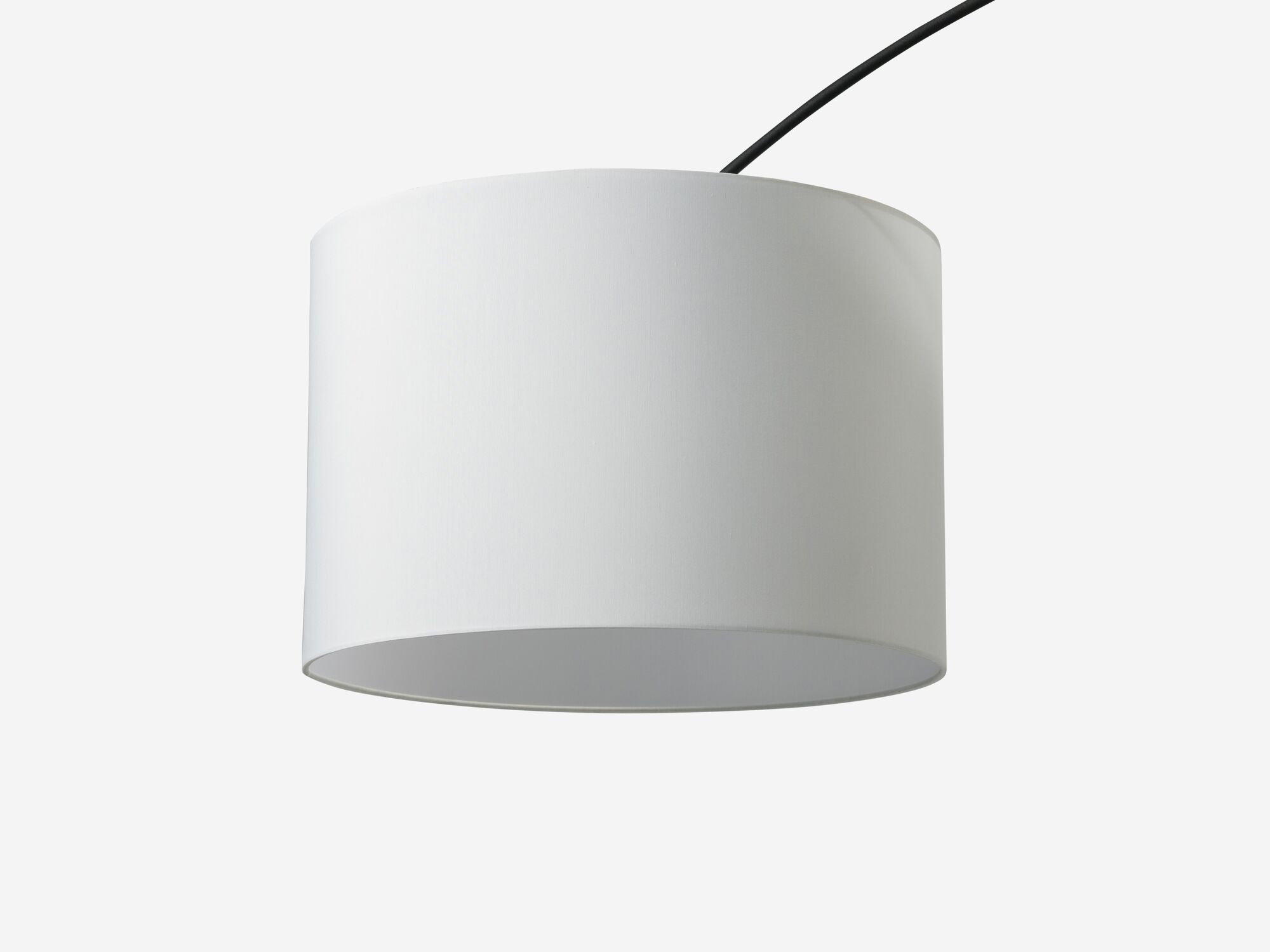 Detail view of white arc floor lamp